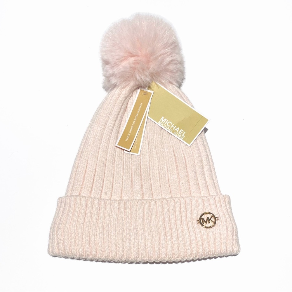 Michael Kors Pink Knit Beanie with Pom Pom